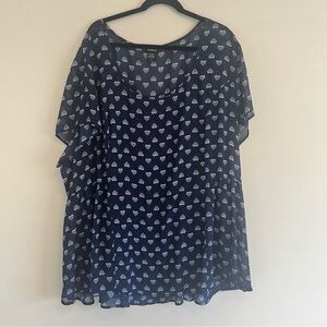 Torrid 6 Navy Heart Print Flutter Sleeve Top